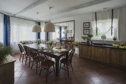 Design kitchen dining room in a country house design photo