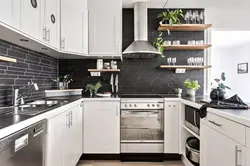 Тарҳи Ошхона Бо Countertop Сиёҳ Ва Splashback