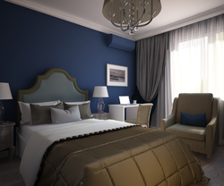 Curtains for blue wallpaper in the living room photo