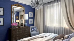 Curtains for blue wallpaper in the living room photo