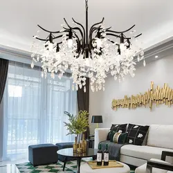 Chandeliers зебо барои меҳмонхона дар акс сабки муосир