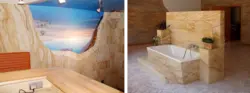 Отделка ванной гибким камнем фото