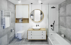 Bathroom Gray With Wood Design