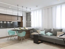 Kitchen living room interior design in gray tones