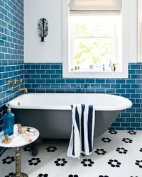 Blue tiles for bathroom design photo