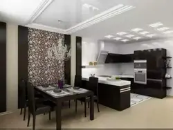 Brown kitchen and living room in the interior photo