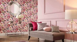 Wallpaper with flowers in the living room interior