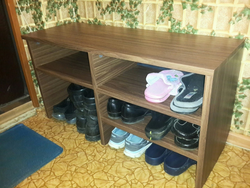 DIY shoe rack made of wood photo in the hallway