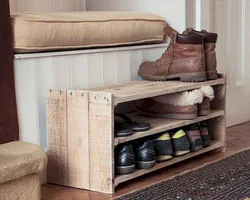 DIY shoe rack made of wood photo in the hallway