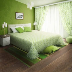 Photo bedroom design with green wallpaper