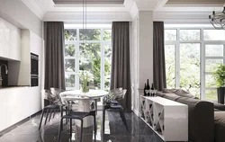 Living room with access to the kitchen in a modern style photo