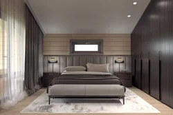 Gray Bedroom With Wood In The Interior