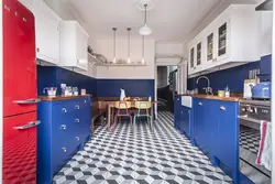 Kitchen interior blue red