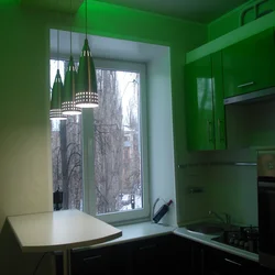 Kitchen 5 square meters Khrushchev with a column photo