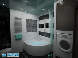 Interior With Corner Bath And Washing Machine