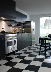 Photo of white tiles on the kitchen floor