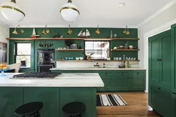 Green countertop in the kitchen interior