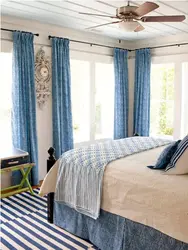 Blue Curtains In The Bedroom Interior