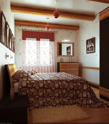 Country style bedroom photo interior with wallpaper