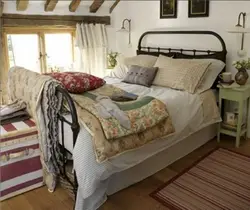 Country style bedroom photo interior with wallpaper