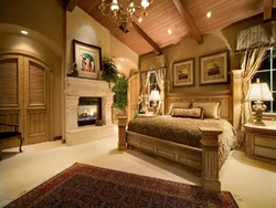 Country style bedroom photo interior with wallpaper