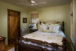 Country style bedroom photo interior with wallpaper