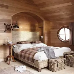 Country style bedroom photo interior with wallpaper