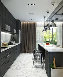 Kitchen interior in a gray house