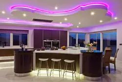 Потолок из гипсокартона с подсветкой для кухни дизайн