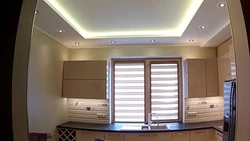 Plasterboard ceiling with lighting for kitchen design