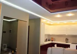Plasterboard ceiling with lighting for kitchen design