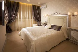 Colors of curtains for the bedroom in the interior photo