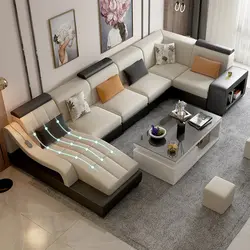 Müasir üslubda oturma otağında künc divan böyük fotoşəkil