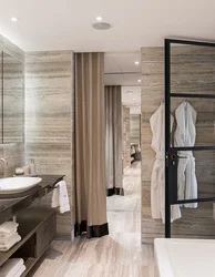 Bathroom design with shower and curtain