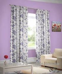 Curtains for lilac wallpaper in the bedroom photo