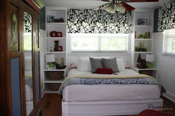 Interior design of a small bedroom with a bed