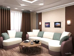 Living room interior in brown tones in a modern style