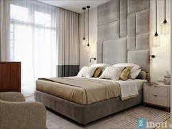 Bedroom design with gray bed