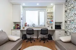 Bedroom interior with work area by the window