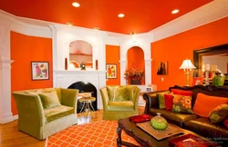 Living room orange wallpaper photo