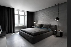 Bedroom interior design with dark wallpaper