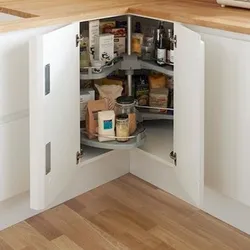 Corner cabinet in the kitchen interior photo