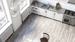 Kitchen design with white floors and walls