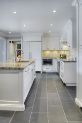 Kitchen design with white floors and walls