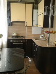 Furniture for a small kitchen in Khrushchev with a column photo