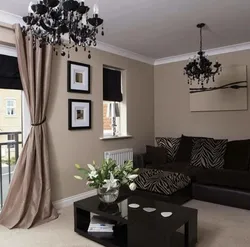 Dark color wallpaper in the living room interior