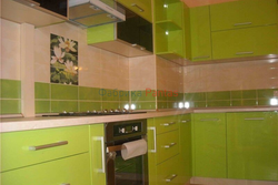 Corner kitchen design with a box in the corner