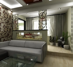 Living room interior divided into zones