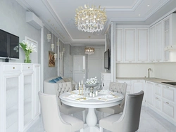 Kitchen Interior With White Wallpaper