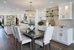 Kitchen interior with white wallpaper